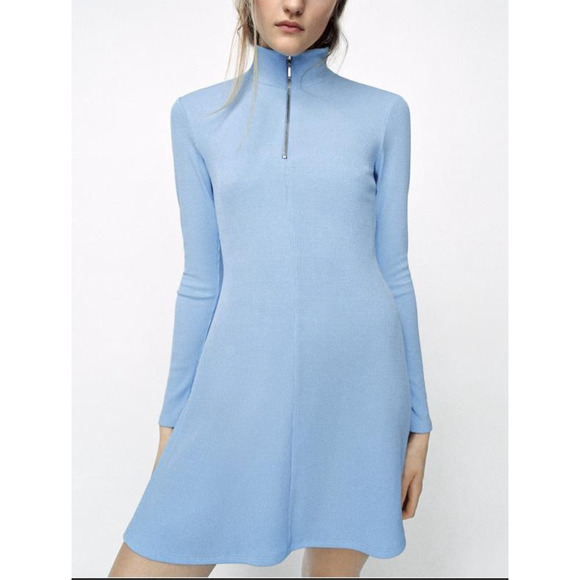 NWT Zara Ribbed Quarter Zip Dress - Picture 1 of 5